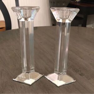 Vintage Crystal Pillar candlestick holders Set 2  Candlesticks  8”Tall.